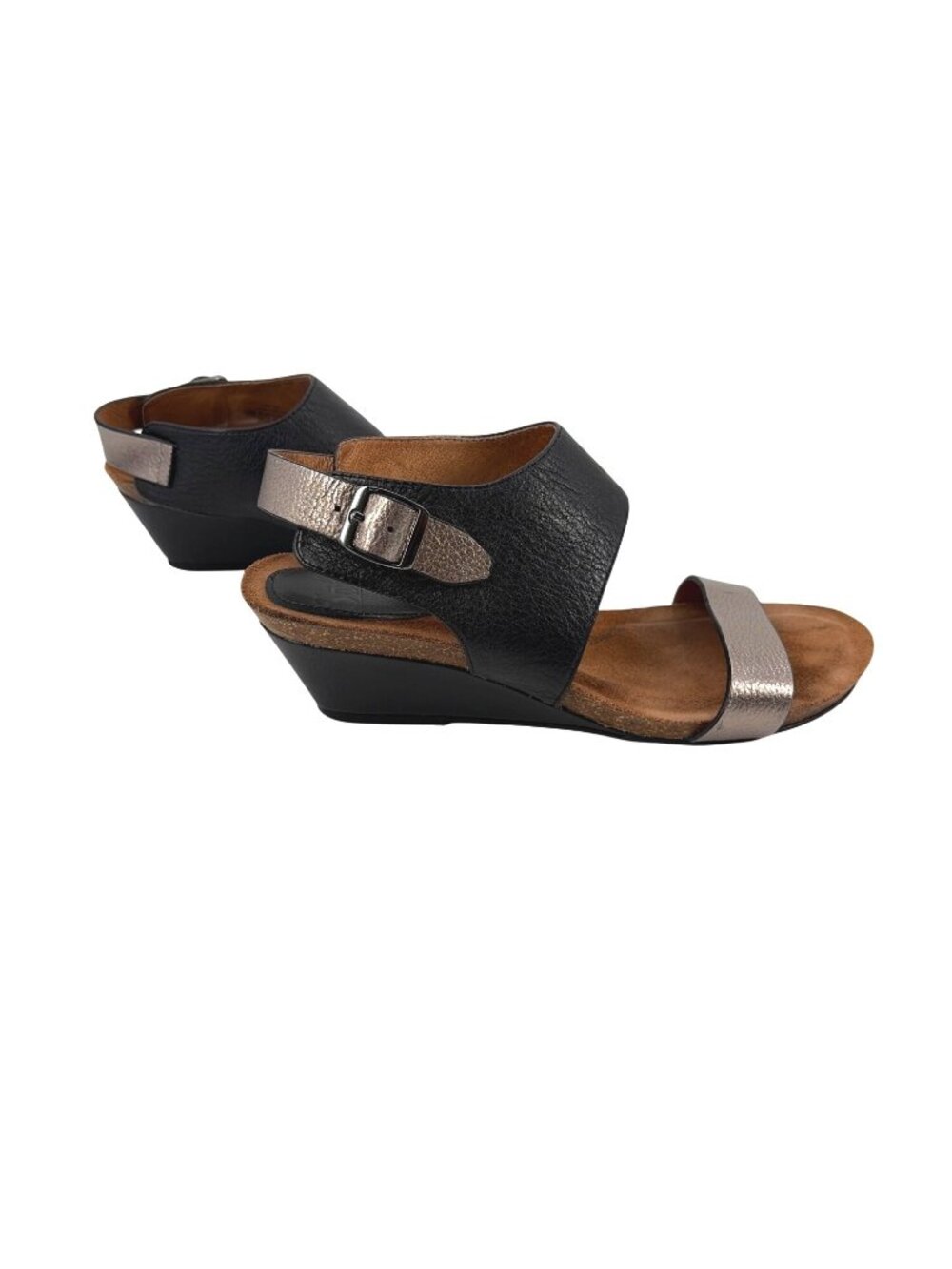 Söfft Vanita Open-Toe Sandals Leather Womens Size 8M Black Silver Wedge Boho - Picture 4 of 9